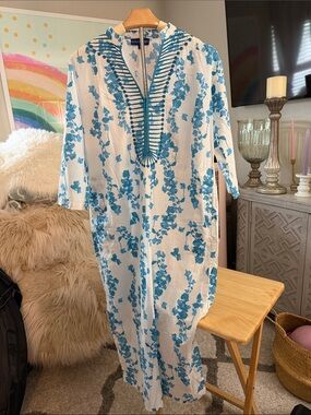 Blue Floral Embroidered Women’s Dress by Ros Garden